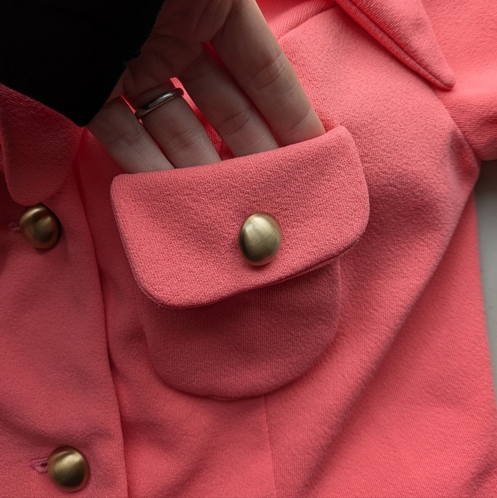 60s Vintage Double Dagger Collar Dress Lou-Ette Coral Above Knee Gogo Mod Twiggy - Picture 7 of 17